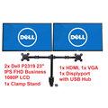 Dell 2x P2319H 23" IPS Business LCDs off-leased A Grade with a new Dual Arm clamp Stand 